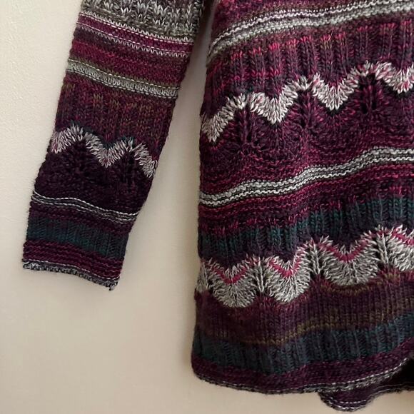 J Jill Cardigan Sweater Womans SMALL Wool Blend Stripe Open Knit Button Front - Picture 3 of 12